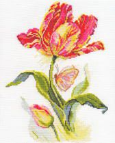 【Alisaアリサ社】2‐14・Tulip and Butterfly・チューリップと蝶・クロスステッチキット・14CT・19×25・ロシア★