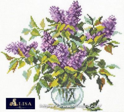 【Alisaアリサ社】2-05・Bouquet of Lilac・ライラックと花びん・クロスステッチキット・14CT・21×21・ロシア