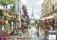 箱入り【Luca-sルーカス社】B2365・Paris in Flowers・パリの街並み・風景画・クロスステッチキット ・18ct布・47×34・全面刺し