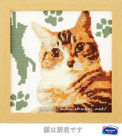 クロスステッチキット 猫と花-十 (11CT、図案印刷あり)
