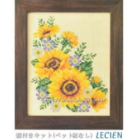 新品　ハンドメイド　クロスステッチ　完成品　大判　14ct　【バリの花市】 クロスステッチキット 12ヶ月の小さな花風景(8月 ヒマワリと海