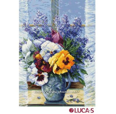 【Luca-sルーカス社】B7030・Bouquet with  pansies・パンジーとライラック・クロスステッチキット・16CT・25×36・LUCA-S社糸・全面刺し